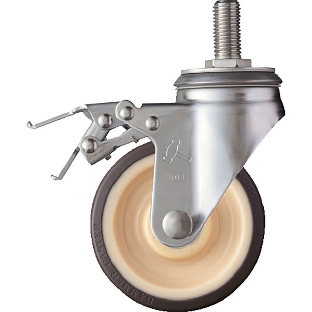 ハンマー　ＳＡシリーズオールステンレス　旋回式ウレタン車輪（ローラーベアリング）１２５ｍｍ　ストッ＿