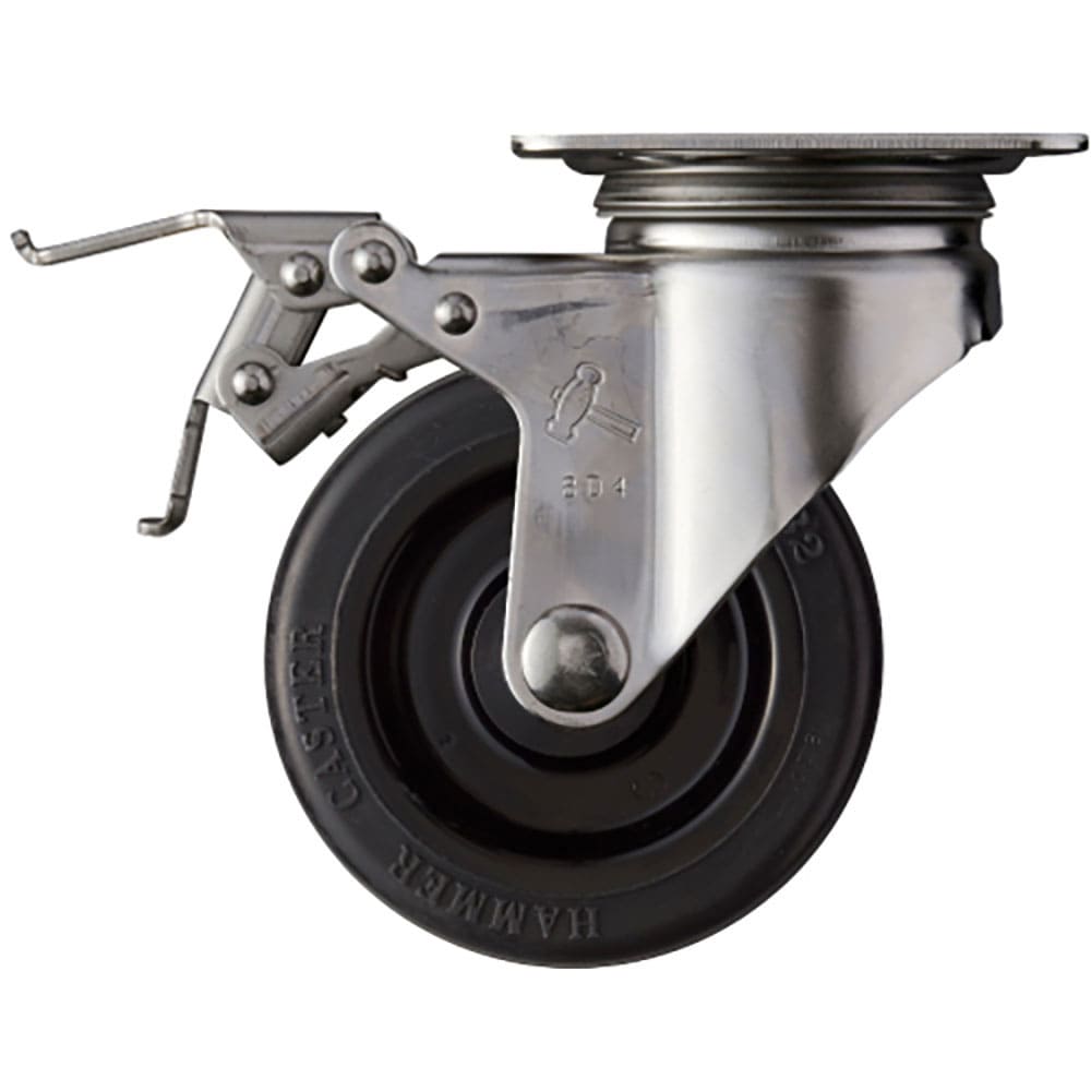 ハンマー　ステンレス製プレート式キャスター　プレート式ステンレスキャスター　自在（ストッパー付）　＿