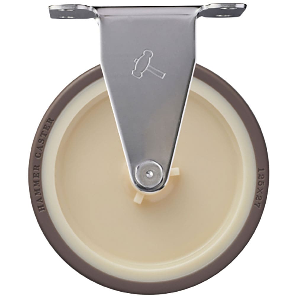 ハンマー　ステンレス製プレート式キャスター　ステンレスキャスター　固定　車輪径１２５ｍｍ　ウレタン＿