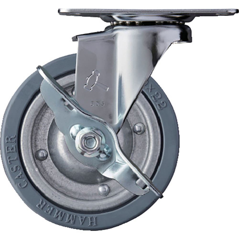 ハンマー　プレート式キャスター　自在（ストッパー付）　ゴム車輪（スチールホイール）　１００ｍｍ　Ｅ＿