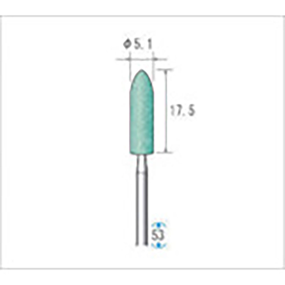 ナカニシ　軸付砥石　１０本入　砲弾型　φ５．１×１７．５×軸φ２．３４　ＧＣ　＃１５０　４２１１４＿