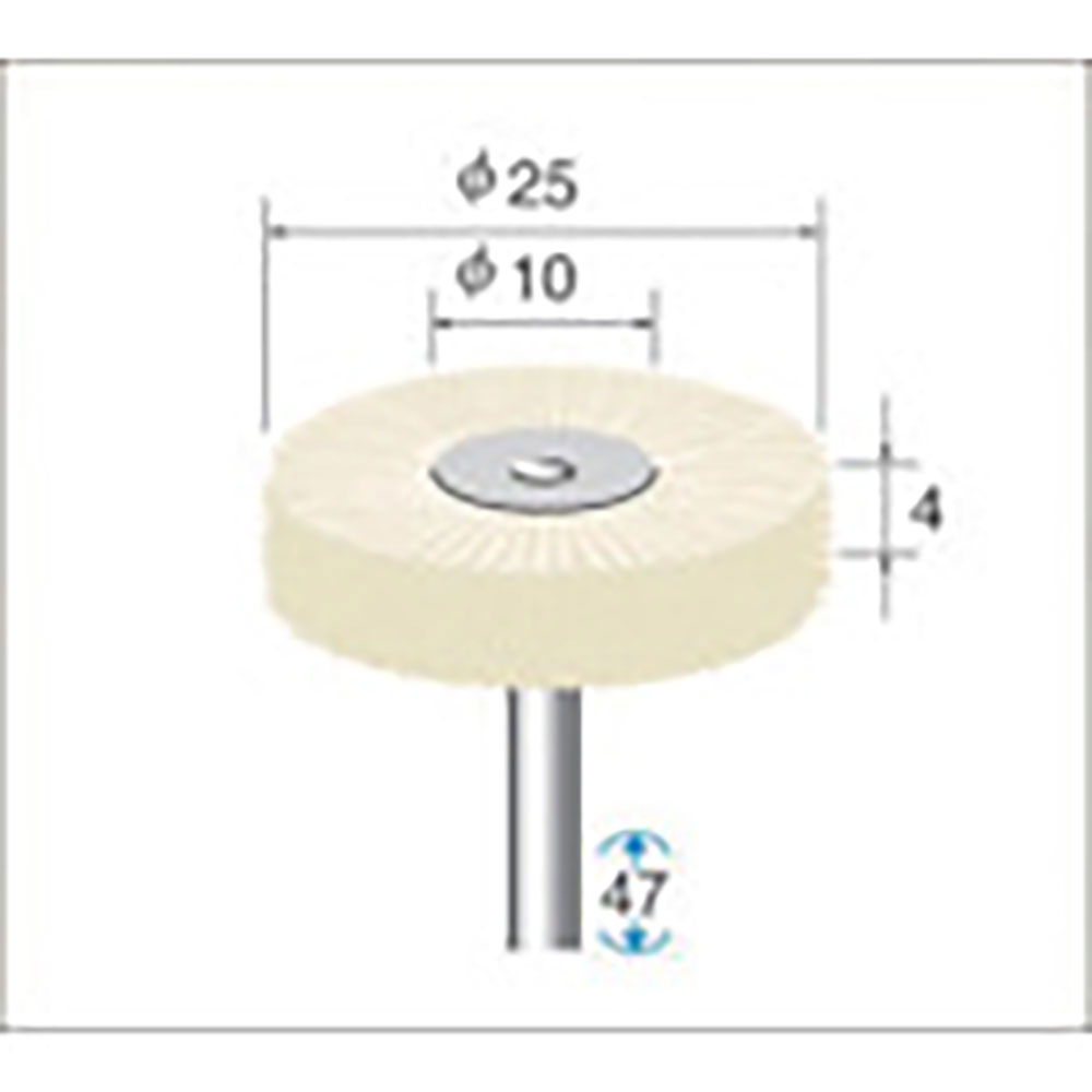 ナカニシ　毛ブラシ　ハード　豚毛　特厚タイプ　１０本入　ホイール型　φ２５×３×軸φ３　５０１１６＿