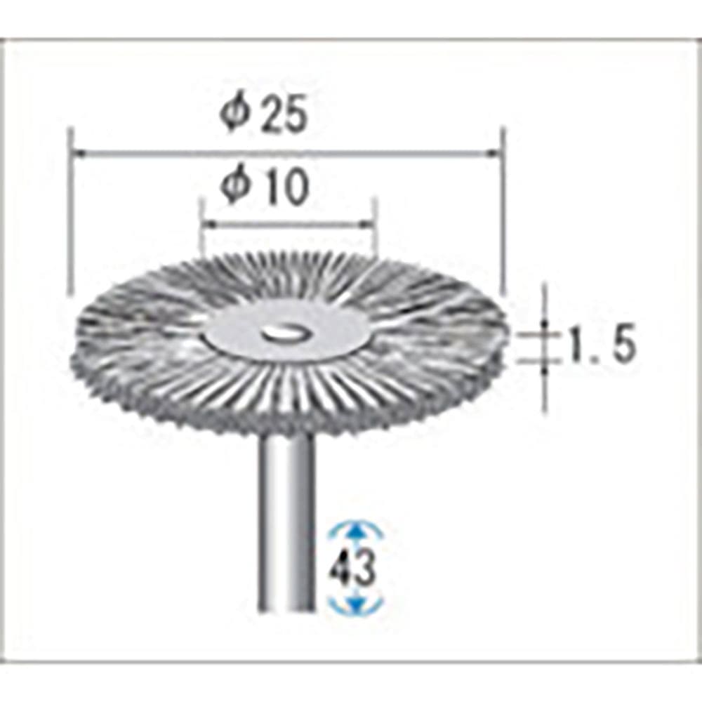ナカニシ　ステンレスワイヤーブラシ　１０本入　ホイール型　φ２５×１．５×軸φ３　線φ０．１　５０＿