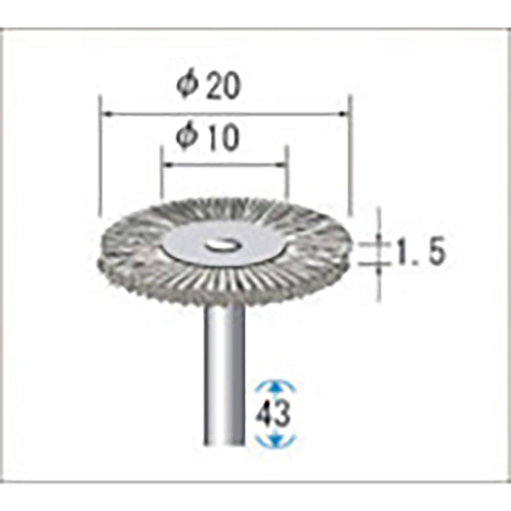 ナカニシ　硬鋼ワイヤーブラシ　１０本入　ホイール型　φ２０×１．５×軸φ３　線φ０．１　５０４４３＿