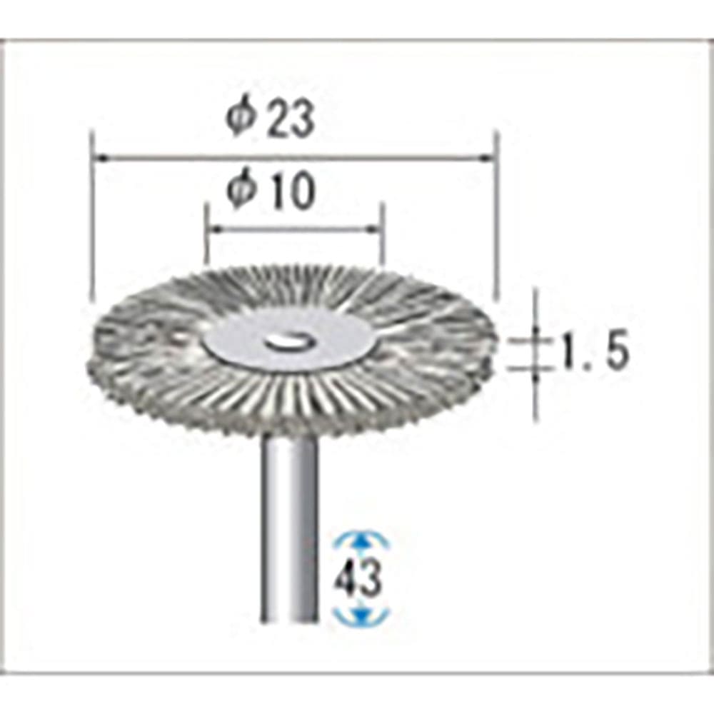 ナカニシ　硬鋼ワイヤーブラシ　１０本入　ホイール型　φ２３×１．５×軸φ３　線φ０．１　５０４４４＿