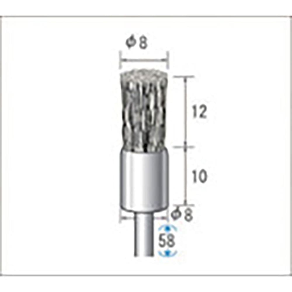 ナカニシ　硬鋼ワイヤーブラシ　１０本入　エンド型　φ８×１２×軸φ３　線φ０．１　５０５４６＿