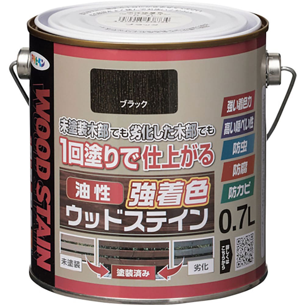 アサヒペン　油性強着色ウッドステイン　０．７Ｌ　ブラック　５３８７３４＿