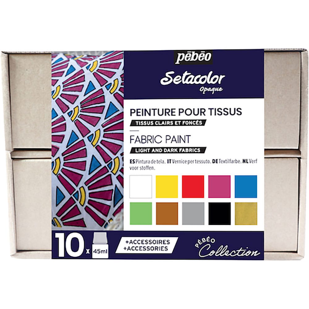 Ｐｅｂｅｏ　布用水性アクリル絵具セタカラー不透明色アトリエコレクション　１０色ｘ４５ｍｌ＋アクセサ＿