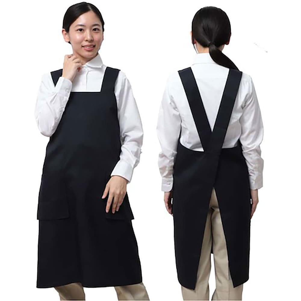 岡潮　ワンステップエプロン　（ポリエステル１００％）　８１２３　黒色　８１２３＿