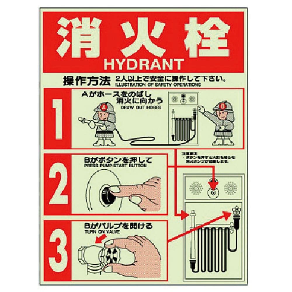 ユニット　消防誘導標識　消火栓ステッカー・蓄光ステッカー・４００Ｘ３００　８２６－２２＿