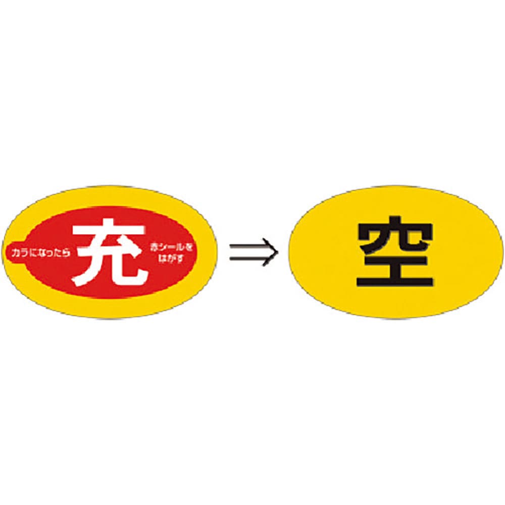つくし　ステッカー（二重貼りタイプ）　ボンベ用［充⇒空］表示　８７７－Ｄ＿
