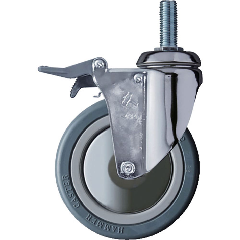 ハンマー　ねじ込み旋回式ゴム車輪（ナイロンホイール・ボールベアリング）１２５ｍｍ　トータルロック　＿