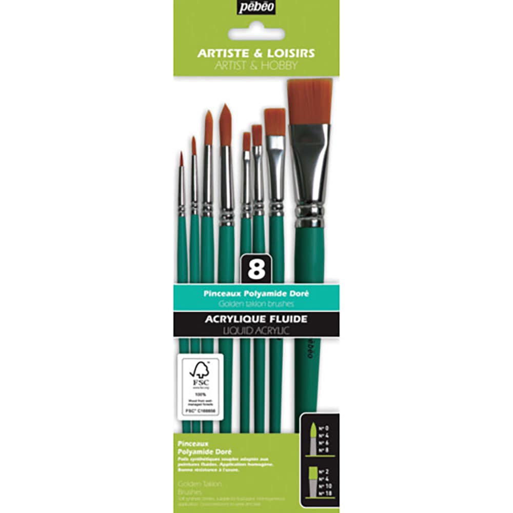 Ｐｅｂｅｏ　クラフト化繊筆　平・丸筆８本セット（平２／４／１０／１８、丸０／４／６／８号）　ＦＳＣ＿