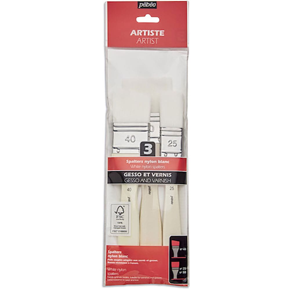 Ｐｅｂｅｏ　ジェッソ・ニス用刷毛　ホワイト化繊　３本入り（フラット２５、５０ｍｍ、アンギュラー４０＿