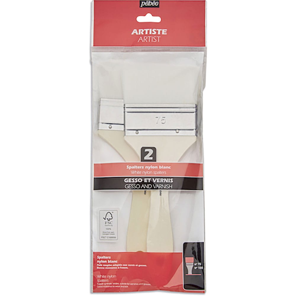 Ｐｅｂｅｏ　ジェッソ・ニス用刷毛　ホワイト化繊　２本入り（７５／１００ｍｍ）ＦＳＣ認証軸　９５２６＿