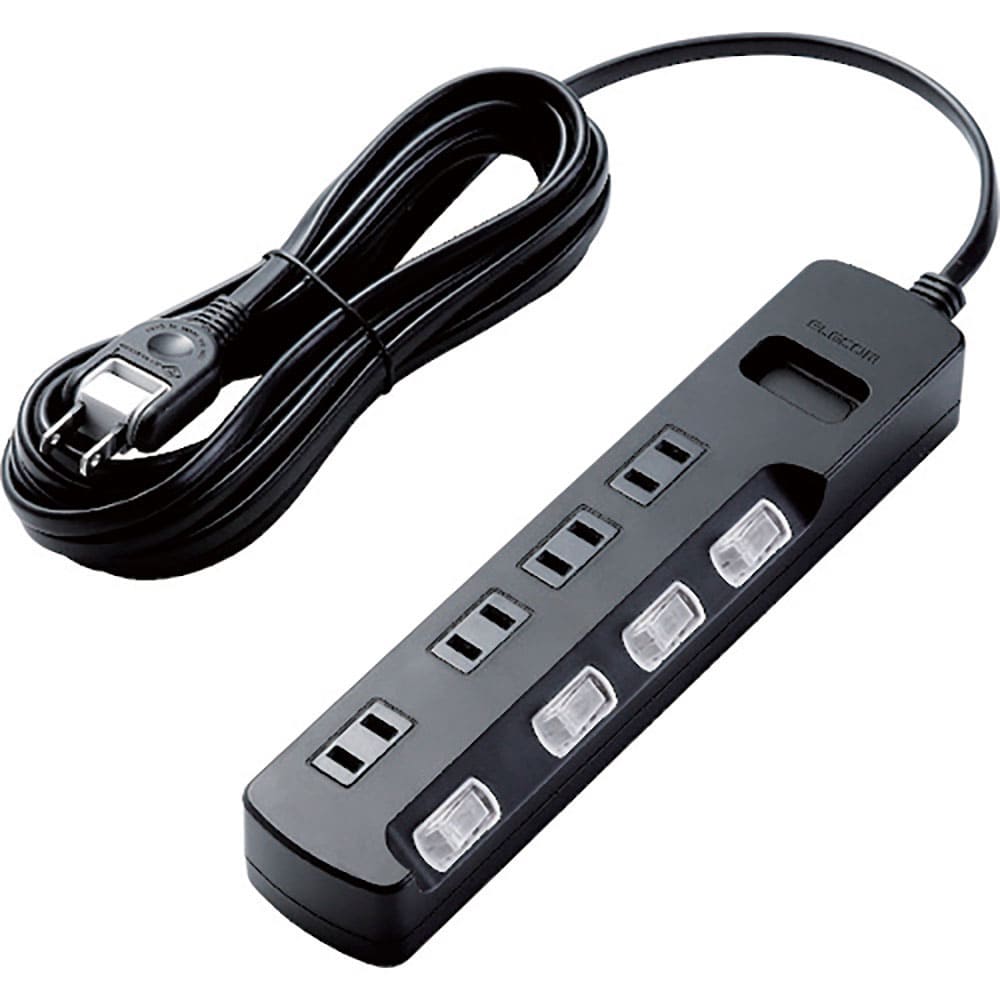 ＥＬＥＣＯＭ　ＴＶ用ほこり防止シャッター付雷ガードタップ　４個口　５ｍ　ブラック　ＡＶＴ－Ｋ６Ａ－＿