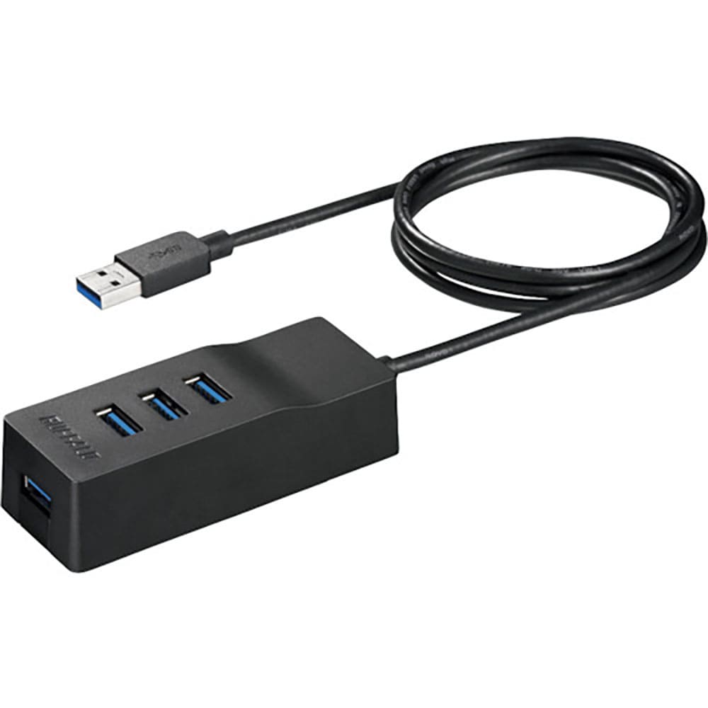 ＢＵＦＦＡＬＯ　ＵＳＢ３．０　上挿し　４ポートセルフパワーハブ　マグネット付き　ブラック　ＢＳＨ４＿
