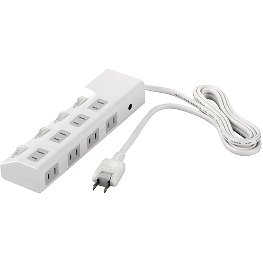 ＢＵＦＦＡＬＯ　２ピン式電源タップ　８個口タイプ　雷サージ防止／個別スイッチ４個付　３ｍ　ホワイト＿