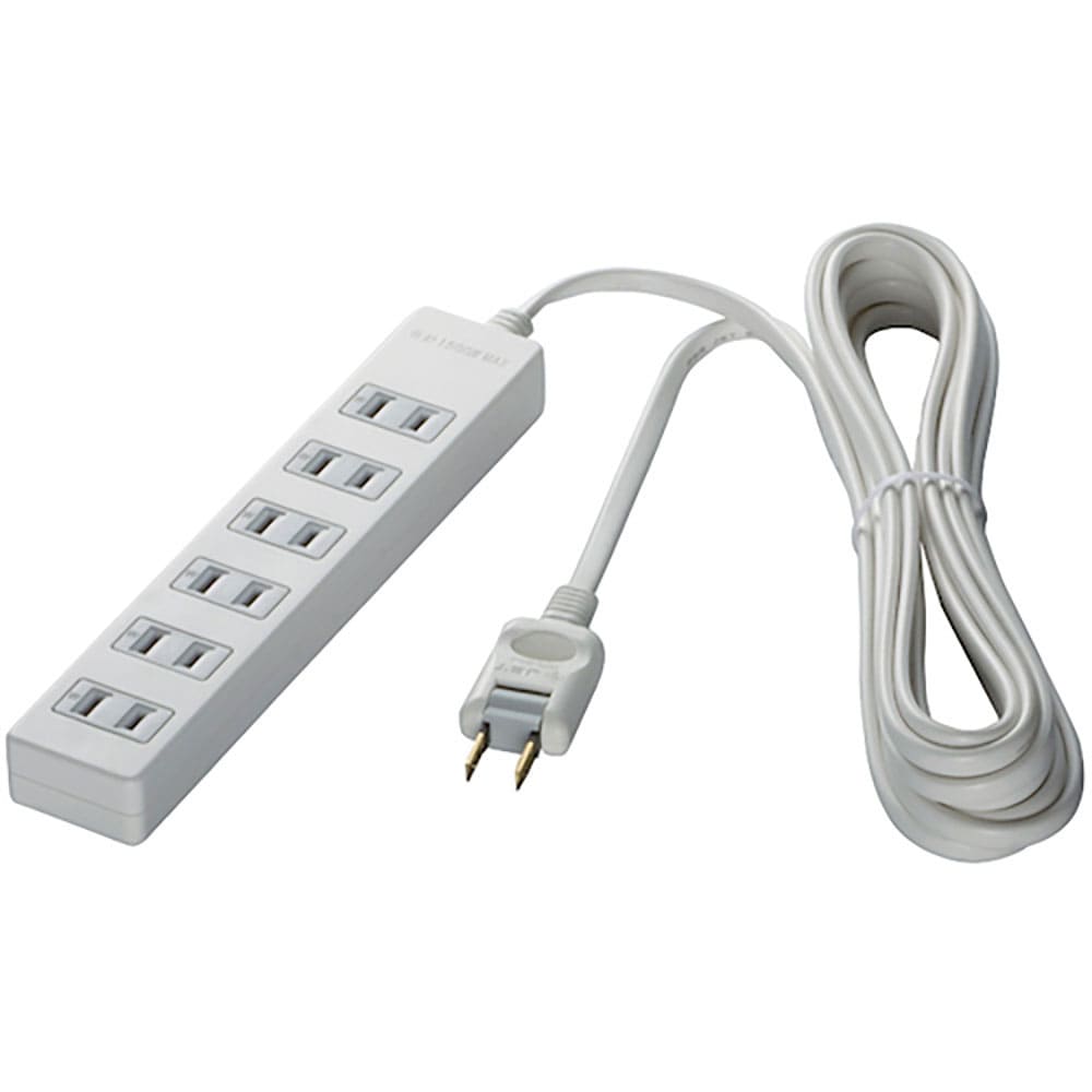 ＢＵＦＦＡＬＯ　２ピン式電源タップ　６個口タイプ　雷サージ防止付　１ｍ　ホワイト　ＢＳＴＡＰＳＧ２＿