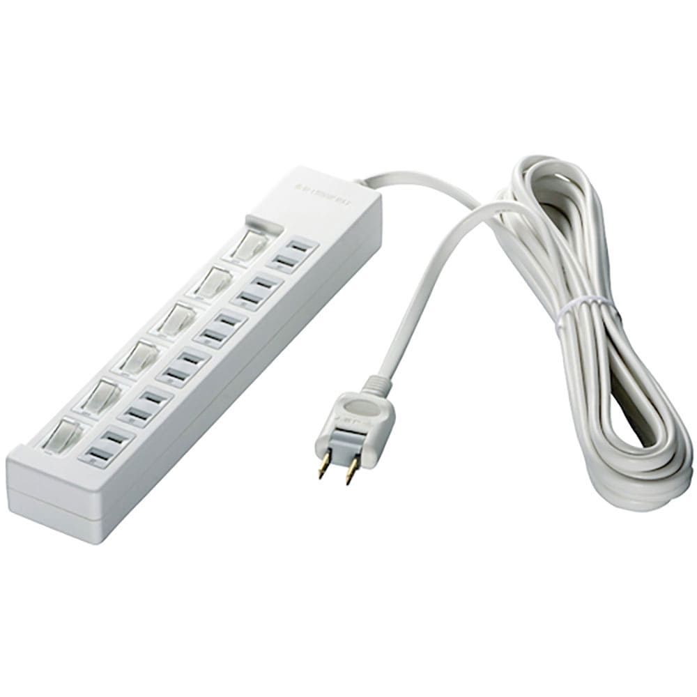 ＢＵＦＦＡＬＯ　２ピン式電源タップ　６個口タイプ　雷サージ防止／個別スイッチ付　１ｍ　ホワイト　Ｂ＿