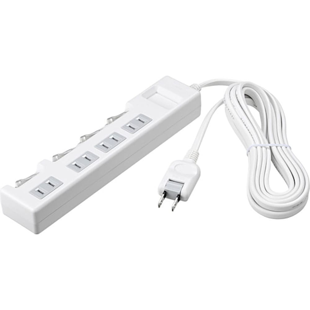 ＢＵＦＦＡＬＯ　２ピン式電源タップ　個別スイッチ／ほこり防止シャッター付／４個口／１．０ｍ　ホワイ＿