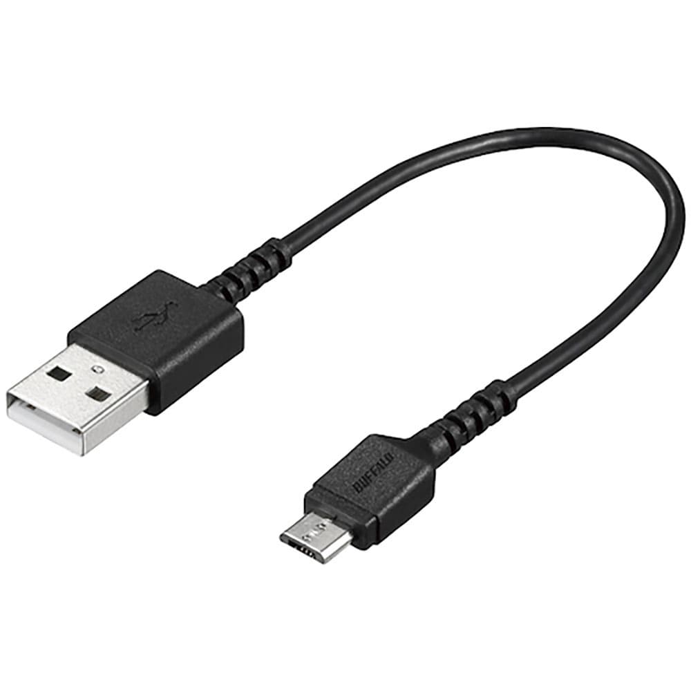 ＢＵＦＦＡＬＯ　ＵＳＢ２．０　Ａ　ｔｏ　ｍｉｃｒｏＢ　ラバーブッシュスリムケーブル　０．１ｍ　ブラ＿