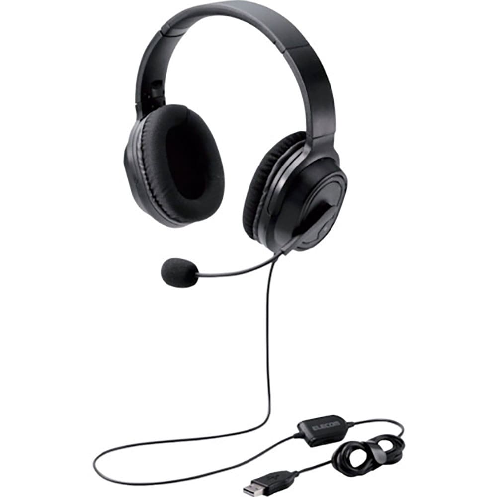 ＥＬＥＣＯＭ　オーバーヘッドタイプヘッドセット　両耳　ＵＳＢ　４０ｍｍドライバ　ブラック　ＨＳ－Ｈ＿
