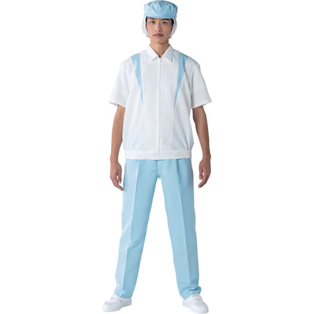 ＴｒｉＡｐｅｘ　クリーンスーツ男子上衣　ＪＢ２５８Ａ　ホワイト／ブルー　ＬＬ　ＪＢ２５８Ａ－１２－＿