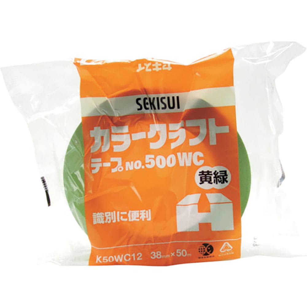 積水　カラークラフトテープ＃５００ＷＣ　３８Ｘ５０　黄緑　Ｋ５０ＷＣ１２＿