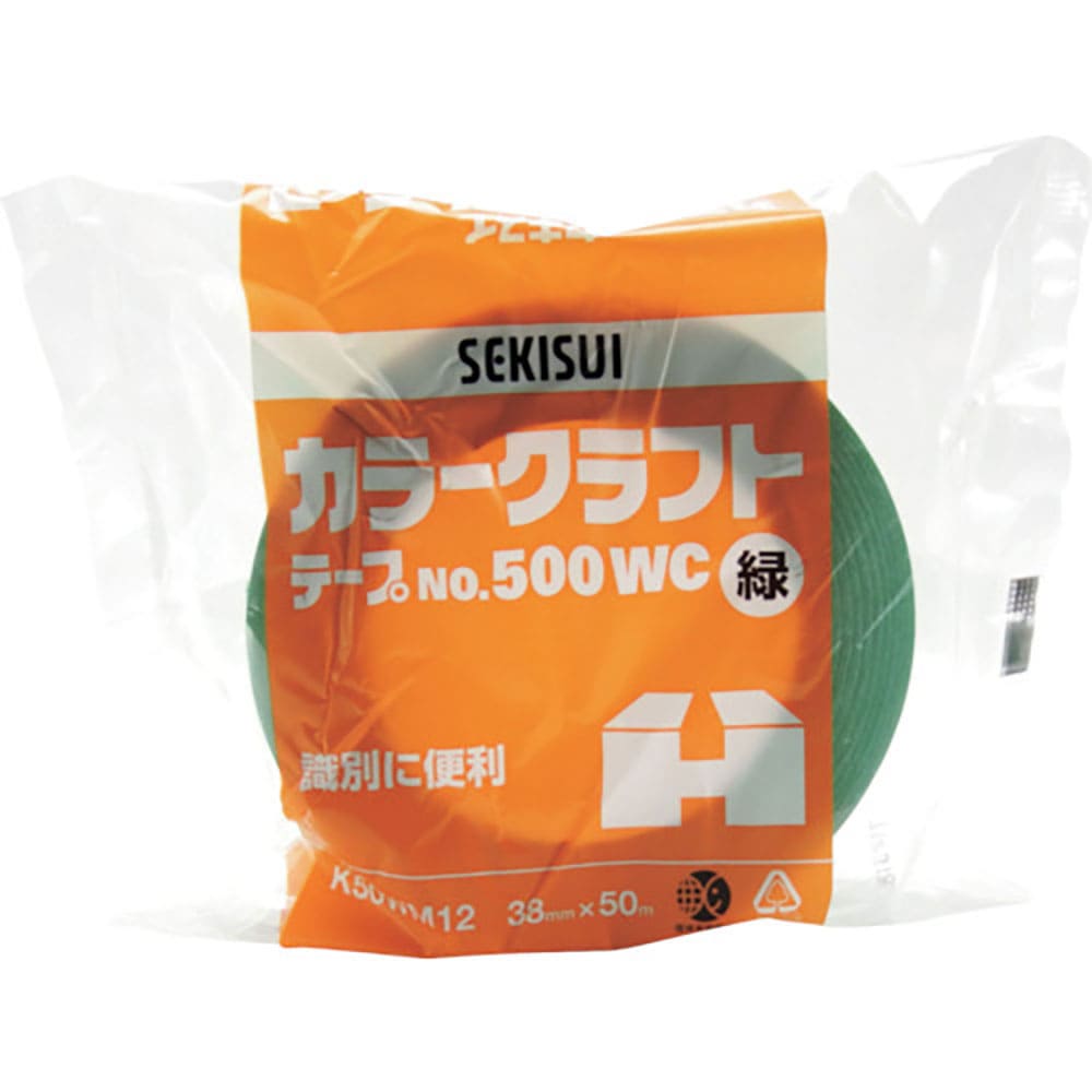 積水　カラークラフトテープ＃５００ＷＣ　３８Ｘ５０　緑　Ｋ５０ＷＭ１２＿
