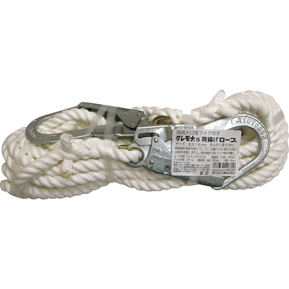 まつうら　両端大口径フック付　クレモナＳ荷揚げ用ロープ　１６ｍｍΦ×１０ｍ　ＫＭＳ１６－１０－２Ｈ＿