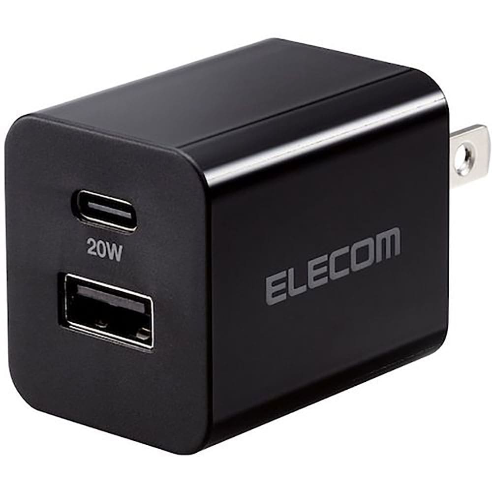 ＥＬＥＣＯＭ　ＡＣ充電器　ＵＳＢ　ＰＤ準拠　２０Ｗ　ＵＳＢ－Ｃ１ポート　ＵＳＢ－Ａ１ポート　ブラッ＿