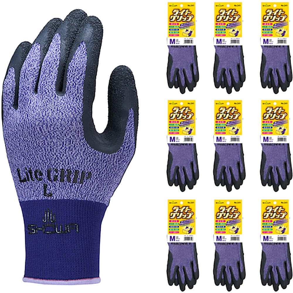 ＳＨＯＷＡ　天然ゴム背抜き手袋　まとめ買い　ＮＯ３４１　ライトグリップ　１０双入　Ｍサイズ　パープ＿