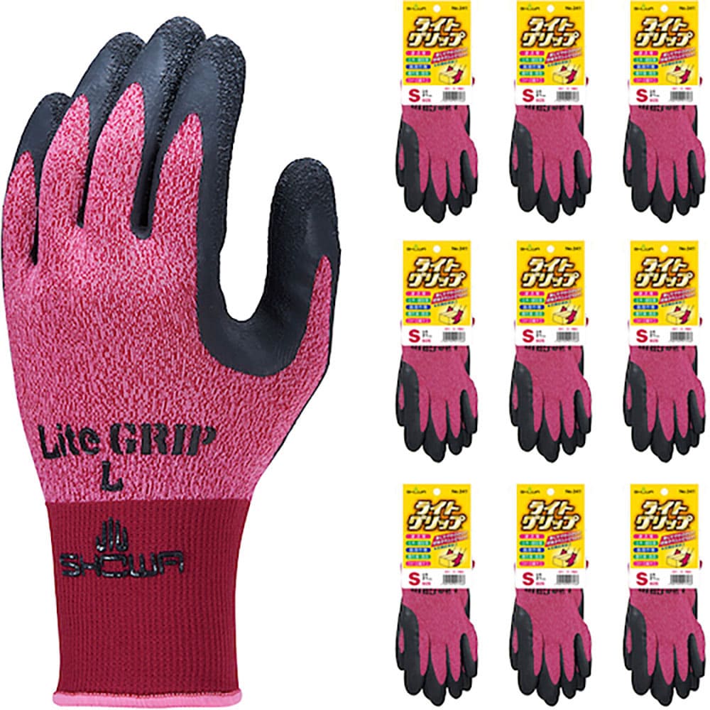 ＳＨＯＷＡ　天然ゴム背抜き手袋　まとめ買い　ＮＯ３４１　ライトグリップ　１０双入　Ｓサイズ　レッド＿