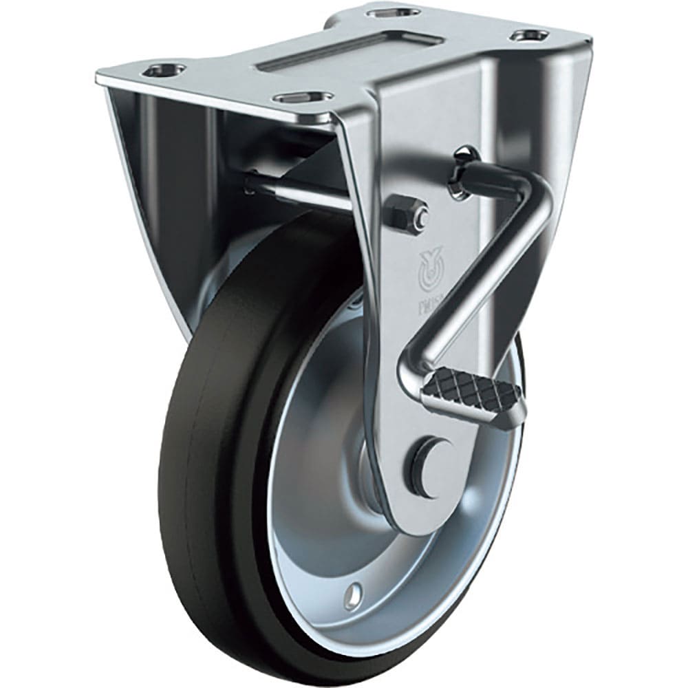 ユーエイ　プレート式　固定　キャスター　ゴム　車輪径１３０ｍｍ　ストッパー付き　ＰＭタイプ　ＰＭＲ＿