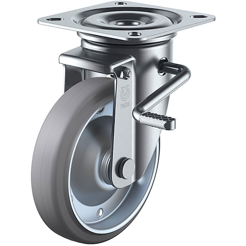 ユーエイ　プレート式　自在　キャスター　グレーゴム　車輪径１５０ｍｍ　ストッパー付き　ＰＭタイプ　＿