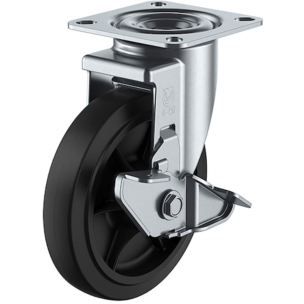 ユーエイ　プレート式　自在　キャスター　ゴム　車輪径１２５ｍｍ　ストッパー付き　Ｊタイプ　ＲＪ２－＿