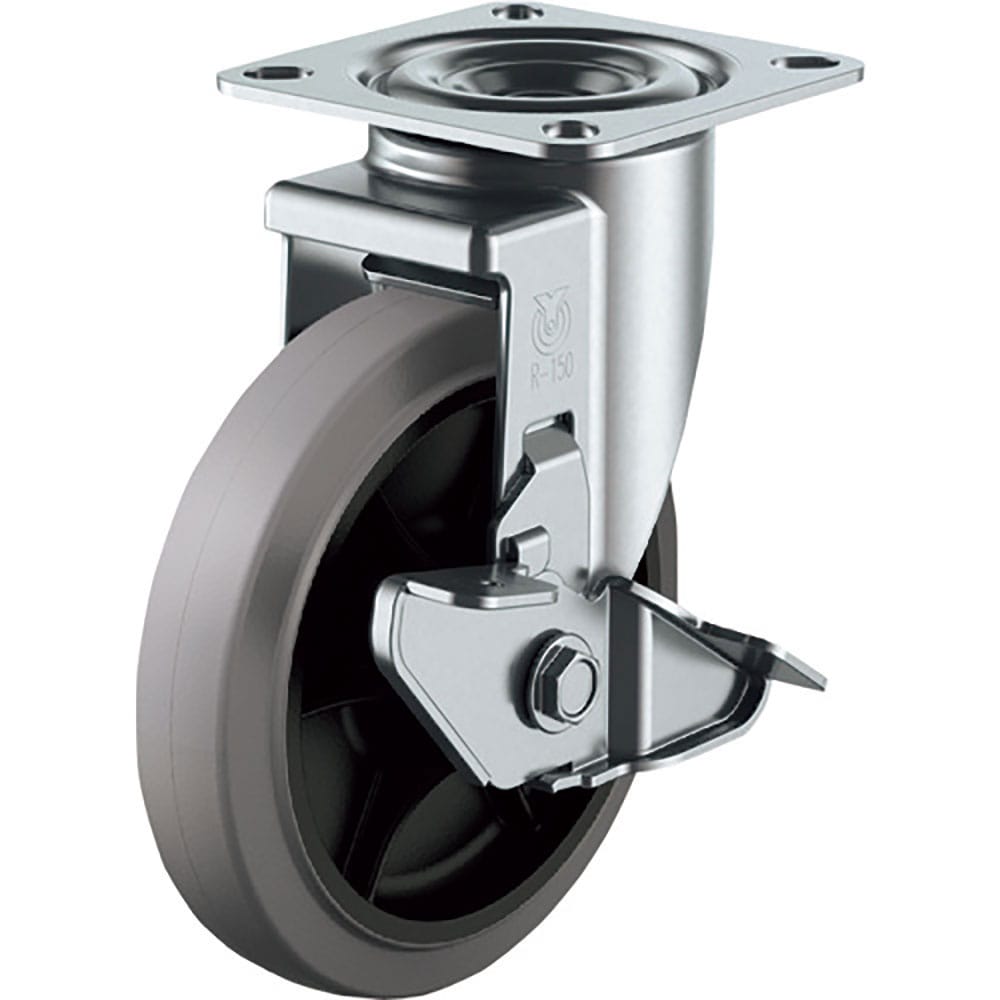 ユーエイ　プレート式　自在　キャスター　グレーゴム　車輪径１２５ｍｍ　ストッパー付き　Ｊタイプ　Ｒ＿