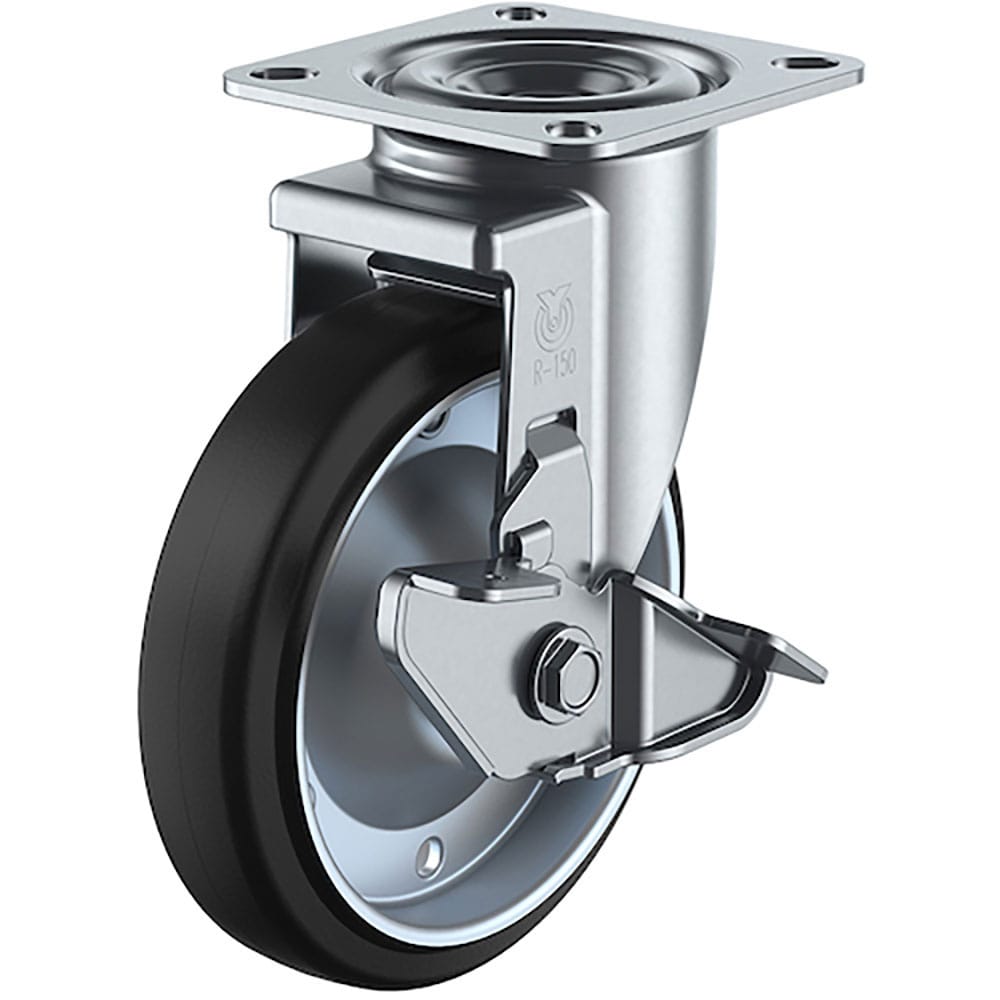 ユーエイ　プレート式　自在　キャスター　ゴム　車輪径１２５ｍｍ　ストッパー付き　Ｊタイプ　ＲＪ２－＿