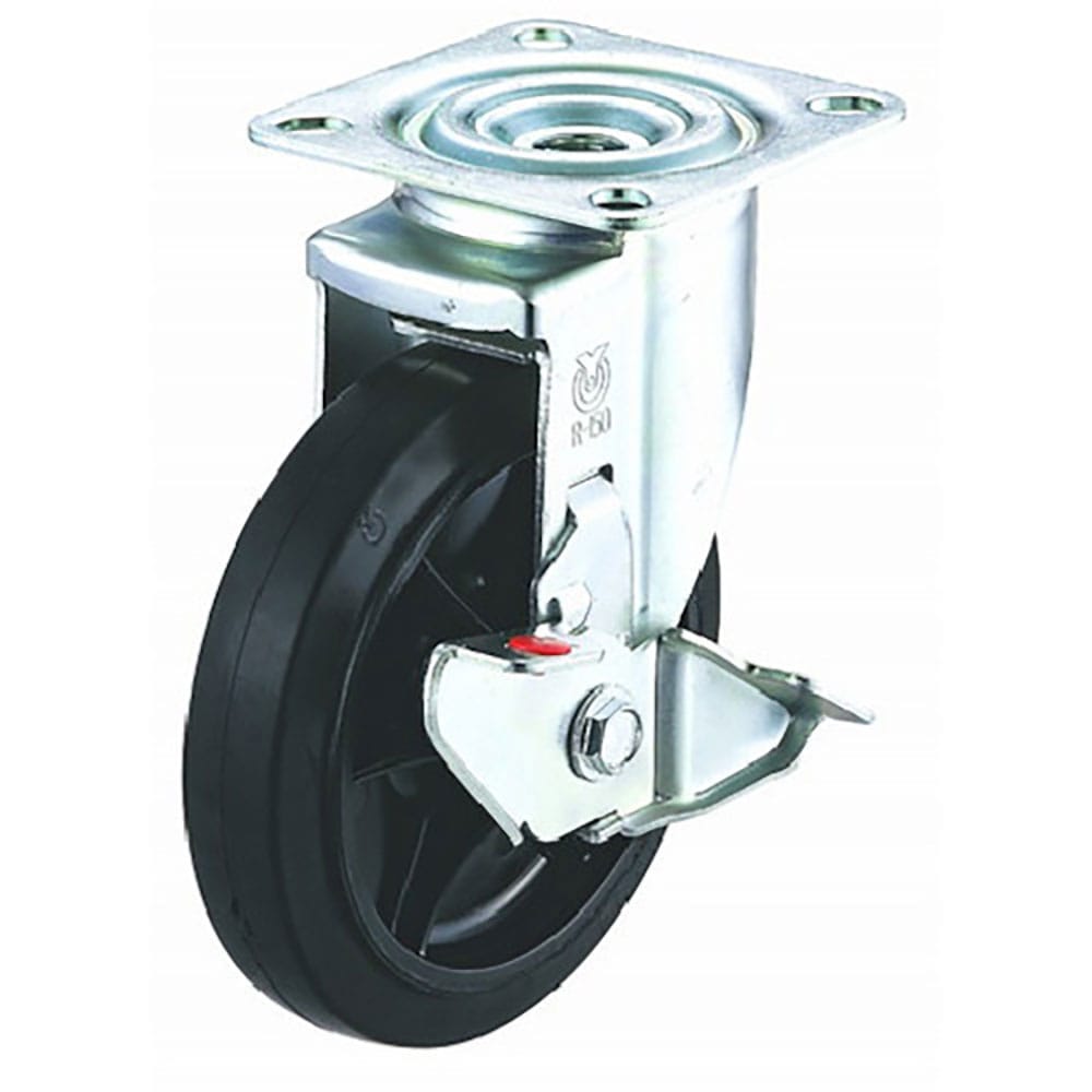 ユーエイ　プレート式　自在　キャスター　ゴム　車輪径１５０ｍｍ　ストッパー付き　Ｊタイプ　ＲＪ２－＿