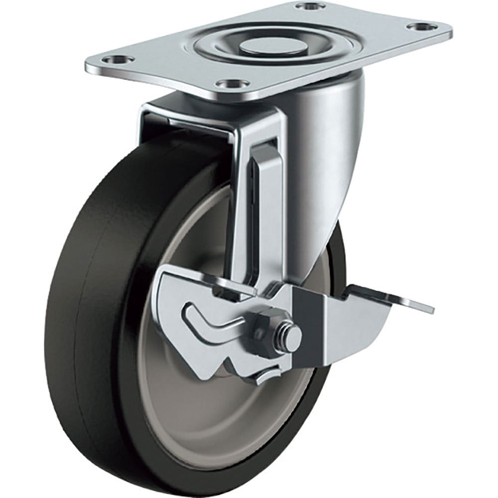 ユーエイ　プレート式　自在　キャスター　ゴム　車輪径１００ｍｍ　ストッパー付き　ＳＩＬＥＮＴタイプ＿