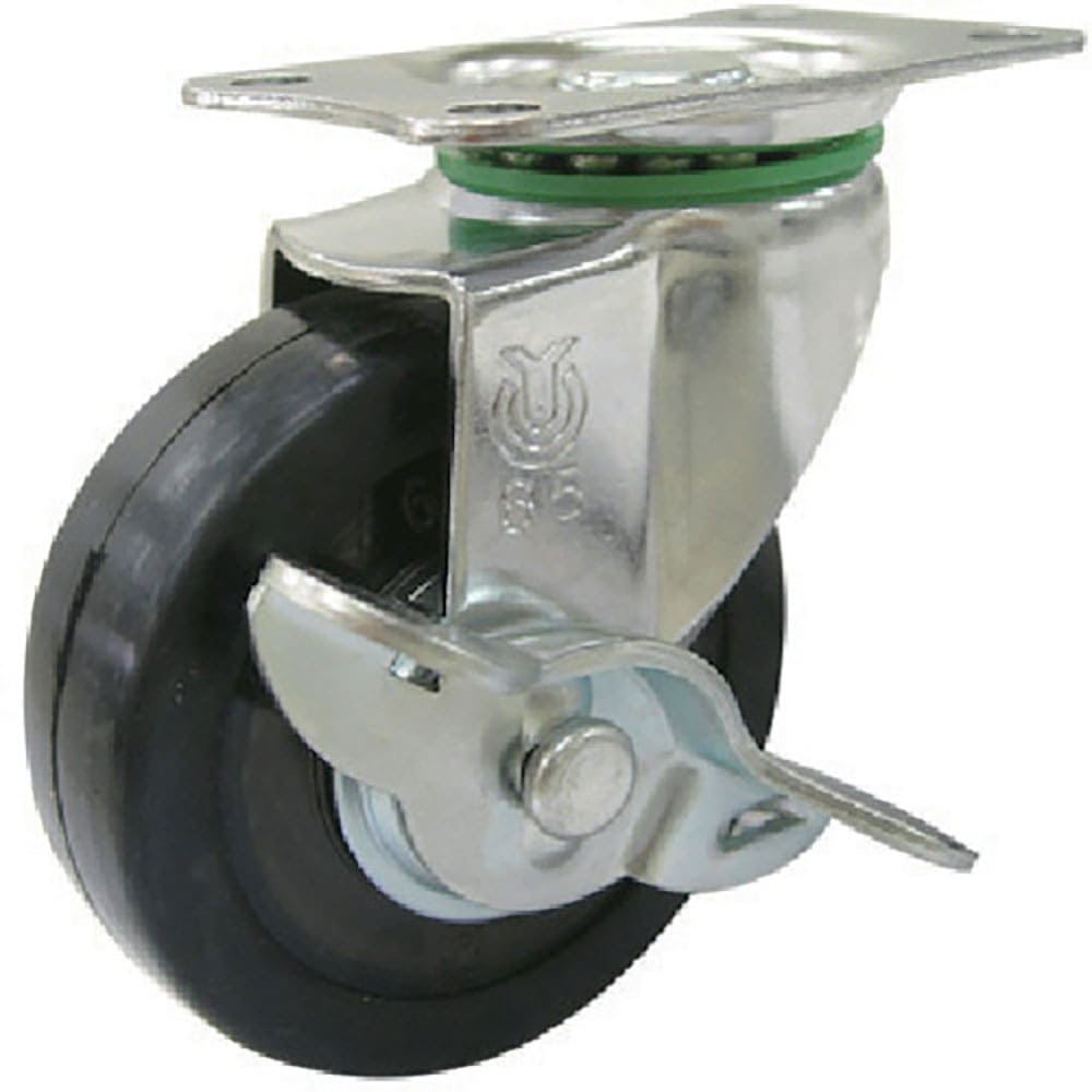 ユーエイ　プレート式　自在　ステンレスキャスター　ゴム　車輪径５０ｍｍ　ストッパー付き　Ｅタイプ　＿