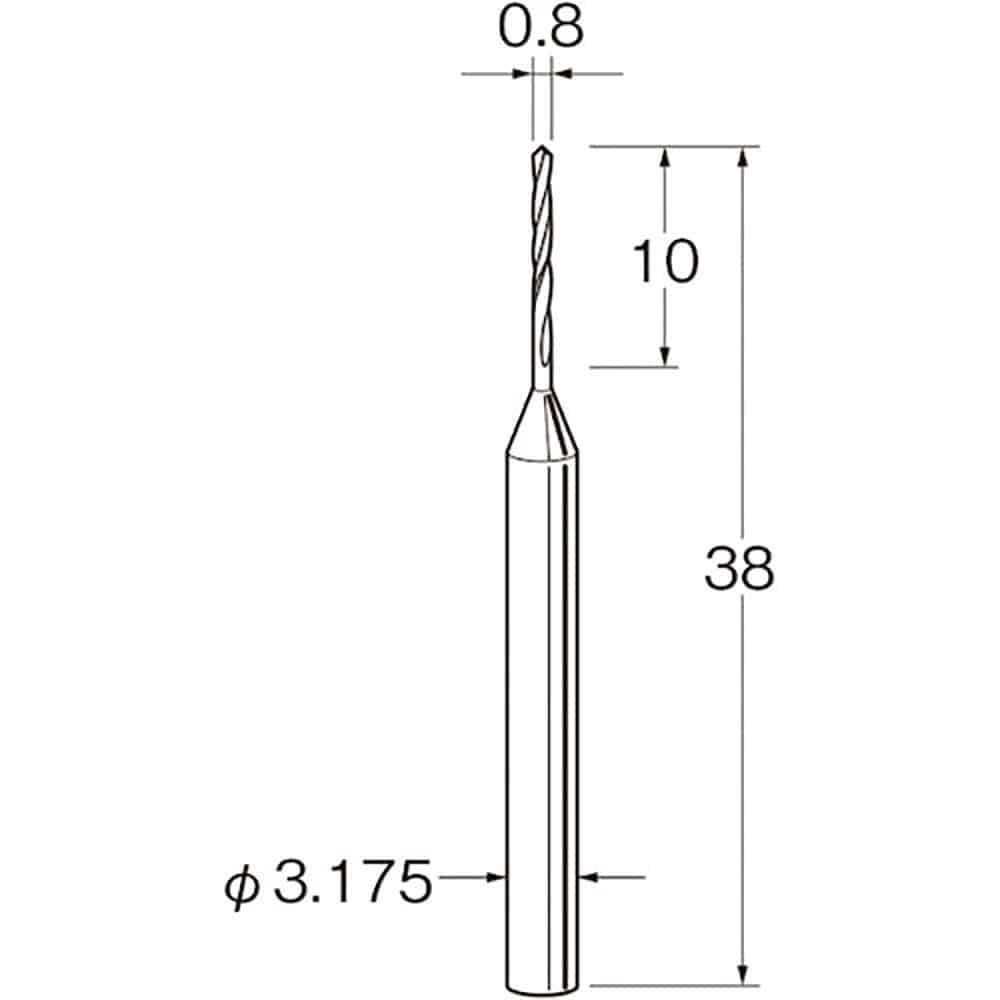 リューター　ツイストドリル（超硬合金）刃径（ｍｍ）：０．８シャンク径（ｍｍ）：３．１７５　Ｔ３００＿