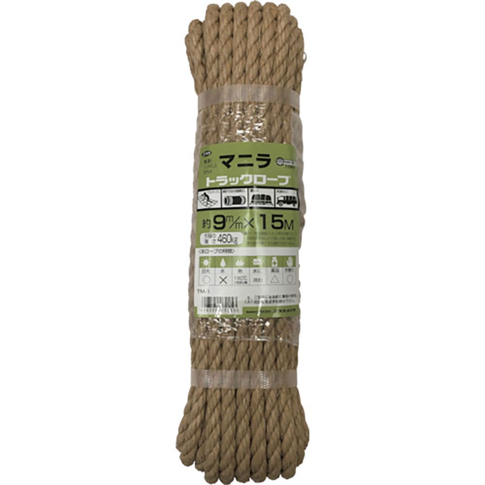 ユタカメイク　ロープ　マニラロープシュリンクパック　９φ×１５ｍ　ＴＭ－１　　（９Ｘ１５Ｍ）＿