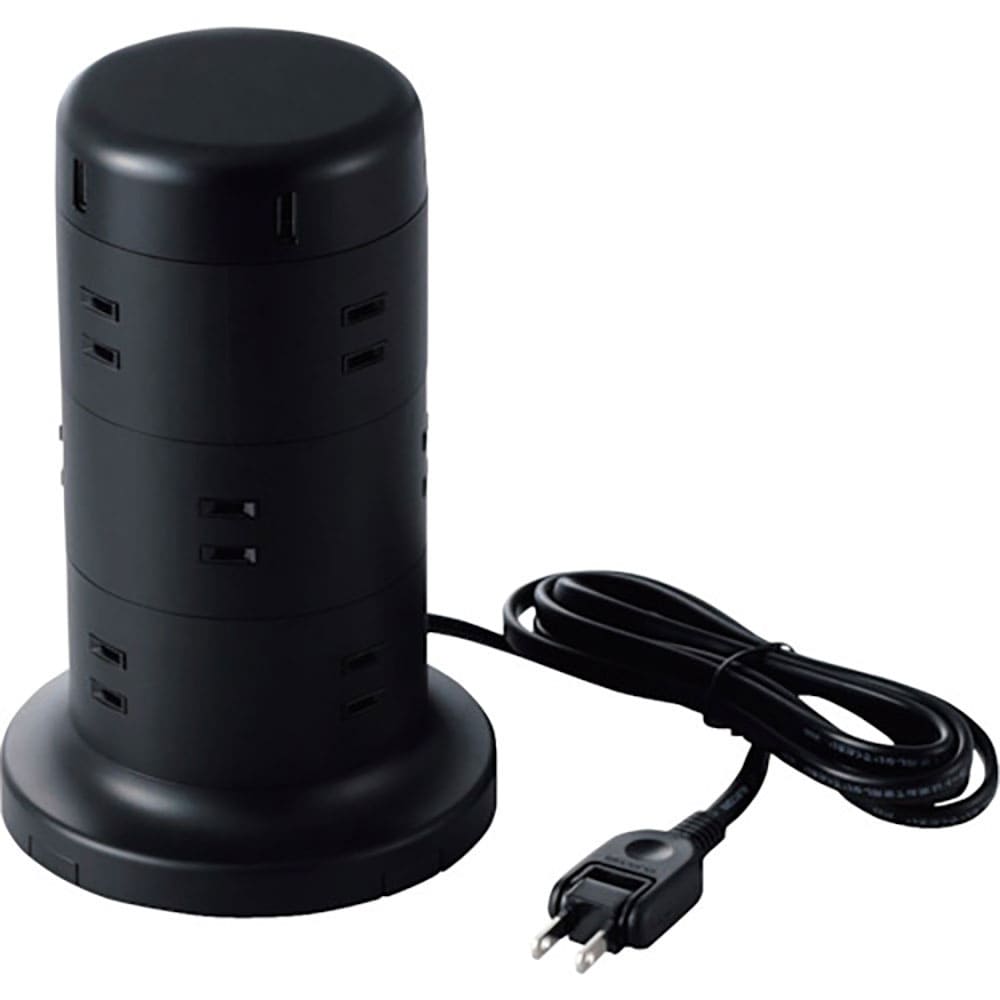 ＥＬＥＣＯＭ　タワー型タップ　１２個口　雷サージ付　ホコリ防止シャッター付　固定可能　２．０ｍ　ブ＿