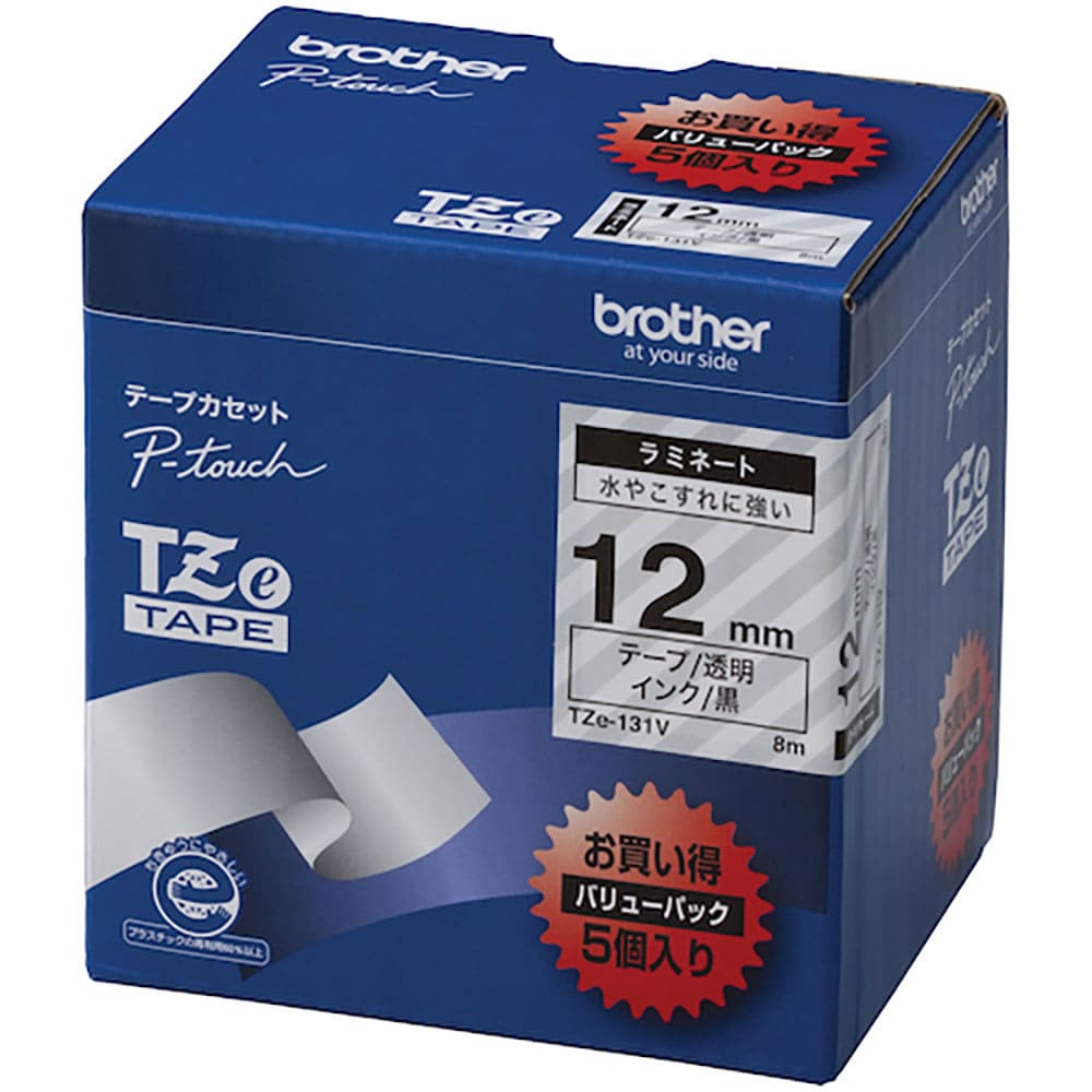 ｂｒｏｔｈｅｒ　Ｔｚｅテープ　黒文字／透明テープ　／１２ｍｍ　（お徳用パック５個入）　ＴＺＥ－１３＿