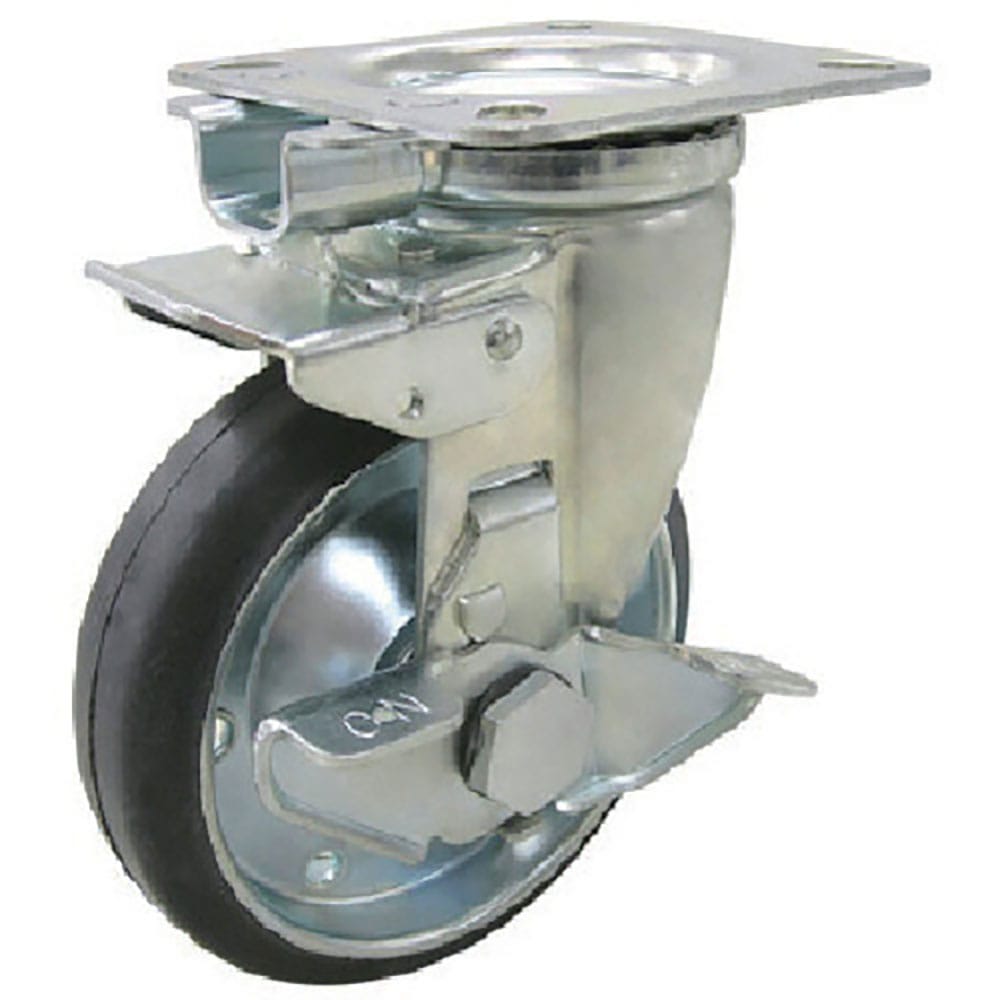 ユーエイ　プレート式　自在　キャスター　ゴム　車輪径１３０ｍｍ　旋回固定・ストッパー付き　Ｊタイプ＿