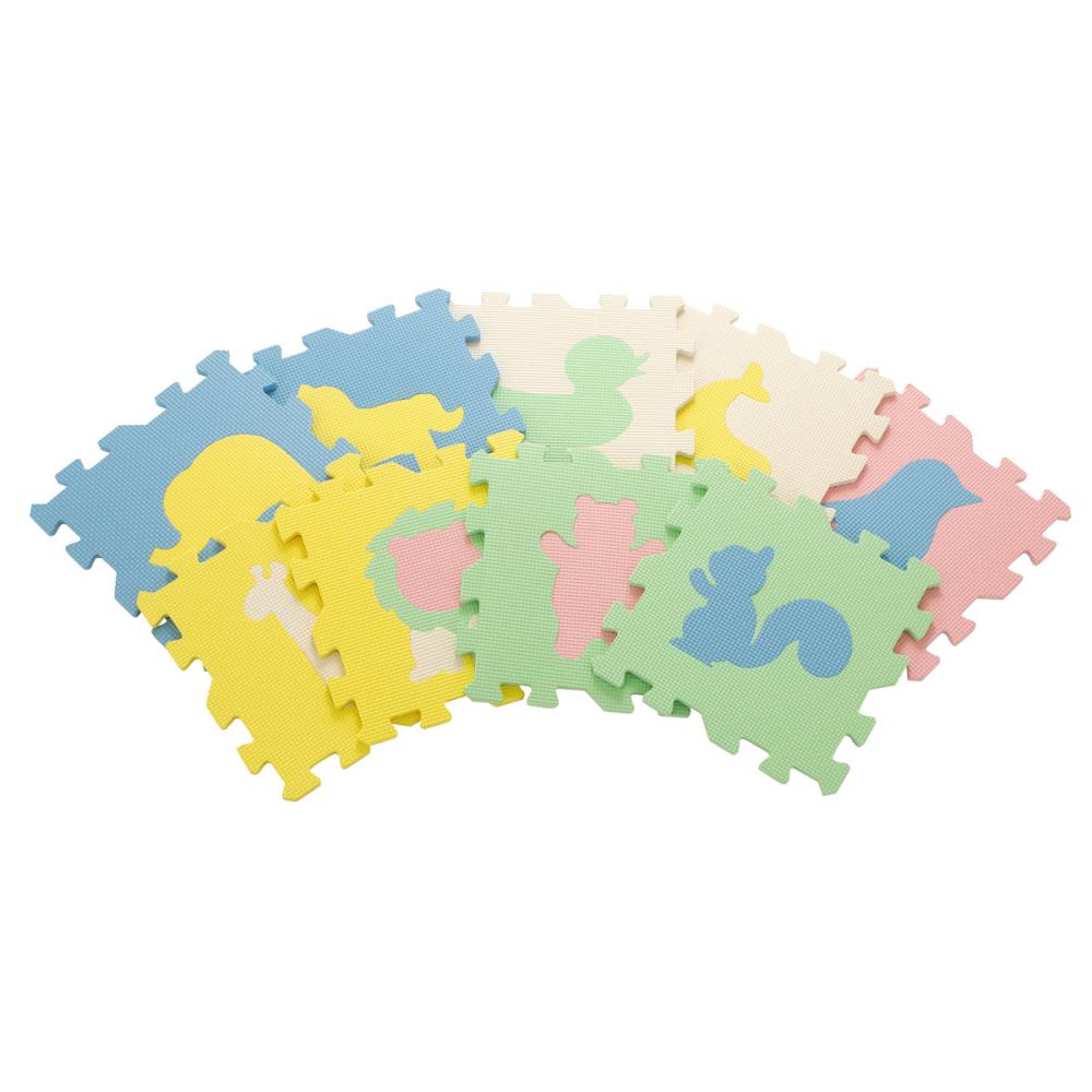 アテーナライフ　いろんな動物を並べて遊べるジョイントマット　アニマル　９枚入り　ふち無し