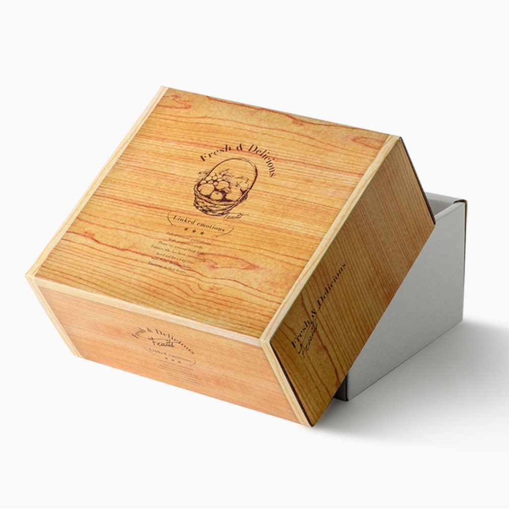 星野　ぶどう用化粧箱　２房木目柄　ＫＢＤ－２Ｐ　Ｎｏ１　２５枚入り束