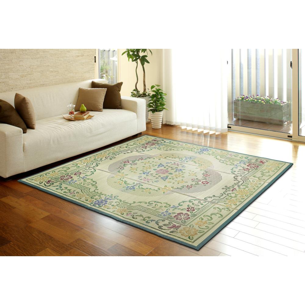 大島屋　い草ラグ　グレイス　ダークグリーン　２１０×２１０ｃｍ